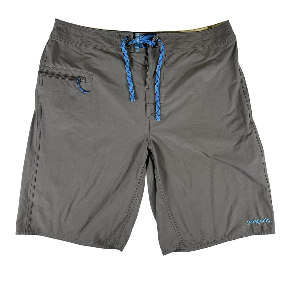 Patagonia Wavefarer Board Shorts Mens 35 Gray Hexg Surf Swim Beach Nylon